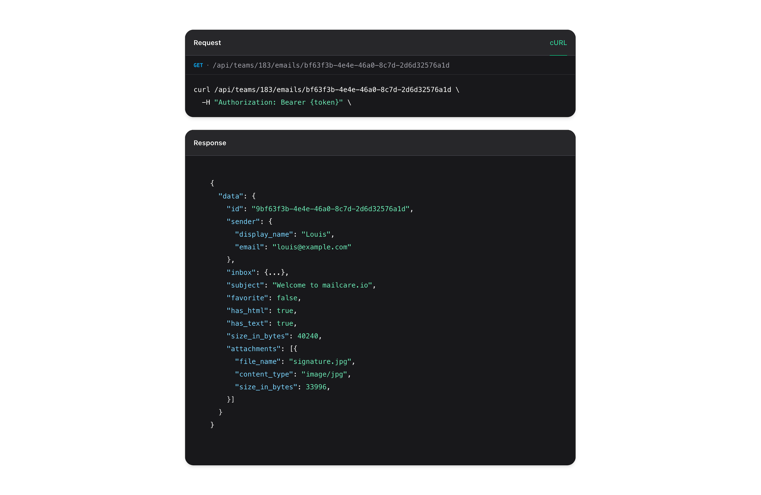 MailCare API Interface